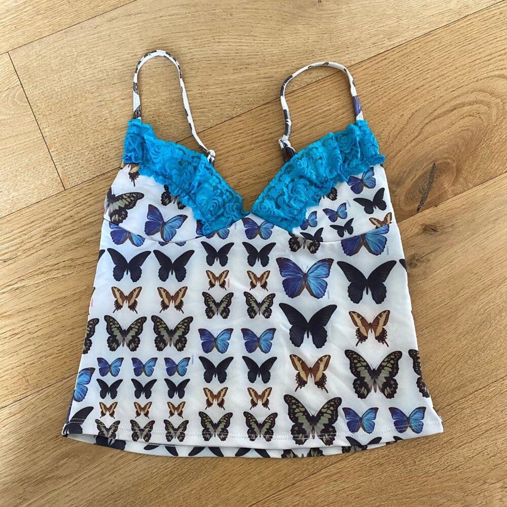 Omighty Butterfly Graphic Cami with Blue Lace
